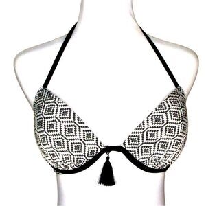 Shade & Shore Black White Geometric Lightly Padded Bra Bikini Swim Top 34C Beach